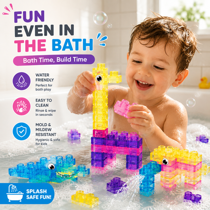 🔥Best Sale🥇🧩 Soft Jelly Building Blocks – Sensory STEM Toy for Kids, Squishy Stretchable Bath Blocks (40PCS)