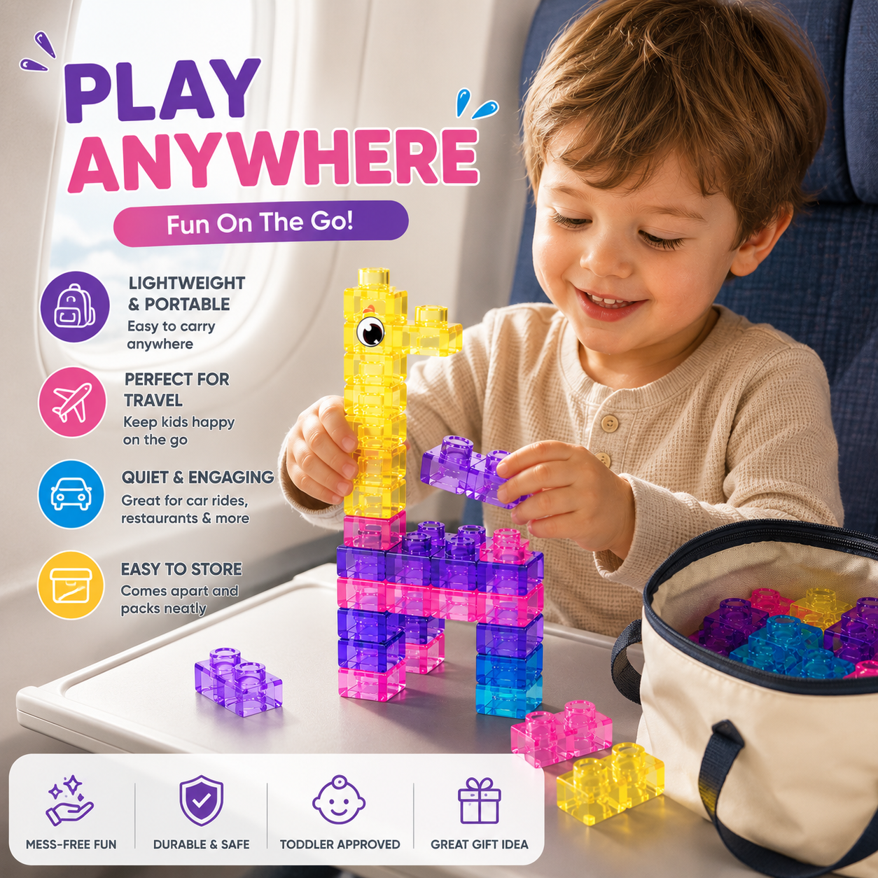 🔥Best Sale🥇🧩 Soft Jelly Building Blocks – Sensory STEM Toy for Kids, Squishy Stretchable Bath Blocks (40PCS)