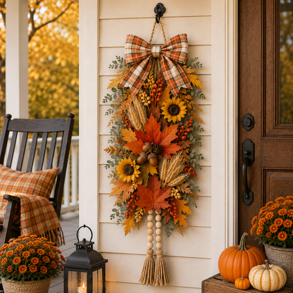 🍂✨Country-Style Harvest Door Hanging Decoration with Warm Lights