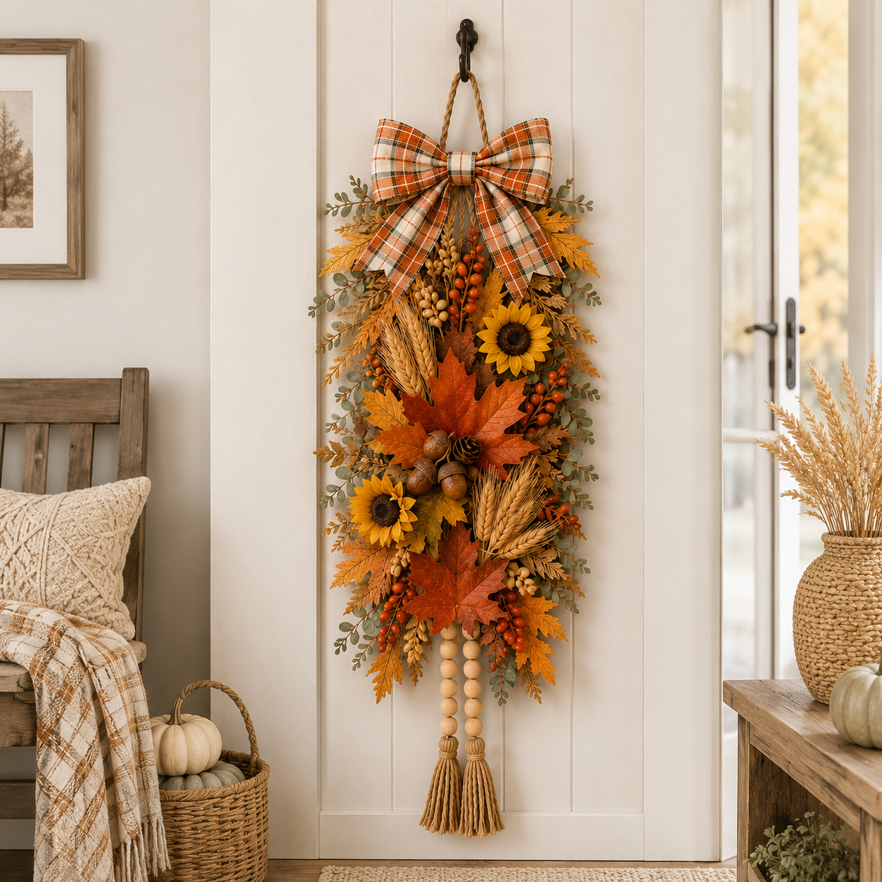 🍂✨Country-Style Harvest Door Hanging Decoration with Warm Lights