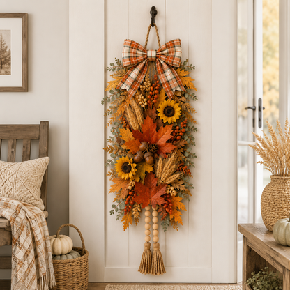 🍂✨Country-Style Harvest Door Hanging Decoration with Warm Lights
