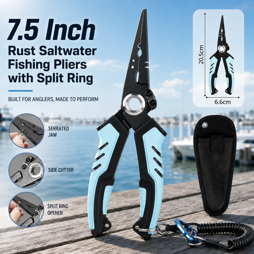🔥Hot Sale 49% OFF | 7.5 Inch Rust Saltwater Fishing Pliers with Split Ring