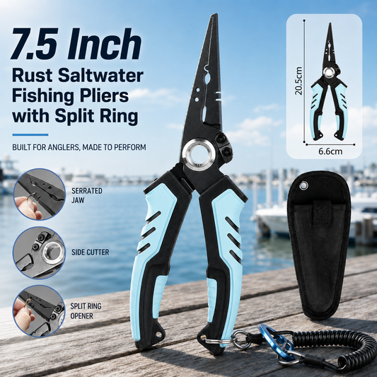🔥Hot Sale 49% OFF | 7.5 Inch Rust Saltwater Fishing Pliers with Split Ring