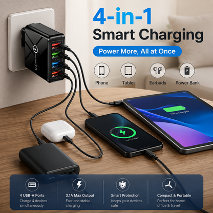 ⚡ 4-in-1 Smart Charging | One Charger. Four Devices. Zero Waiting.