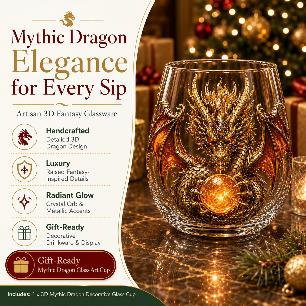 🐉 3D Mythic Dragon Glass Art Cup | Luxury Raised Fantasy Glassware for Whiskey✨