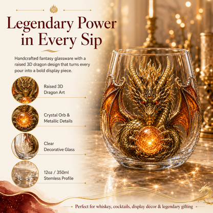 🐉 3D Mythic Dragon Glass Art Cup | Luxury Raised Fantasy Glassware for Whiskey✨