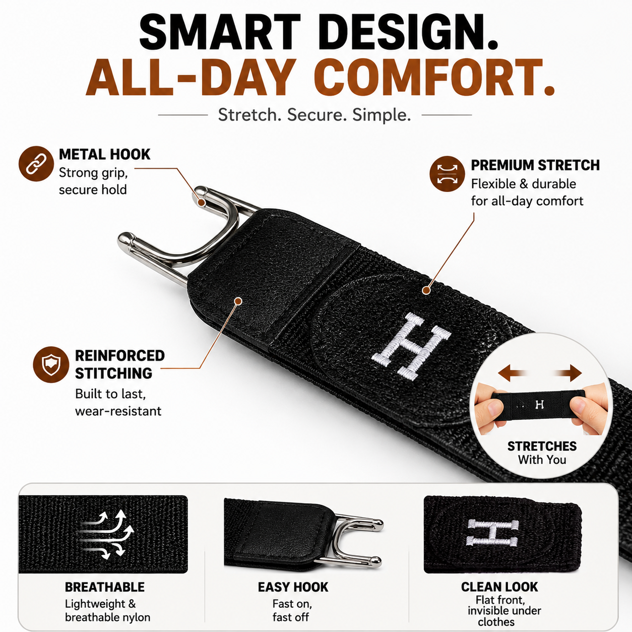 No Buckle Stretch Belt for Jeans – Comfortable Elastic Hook Belt for Everyday Wear