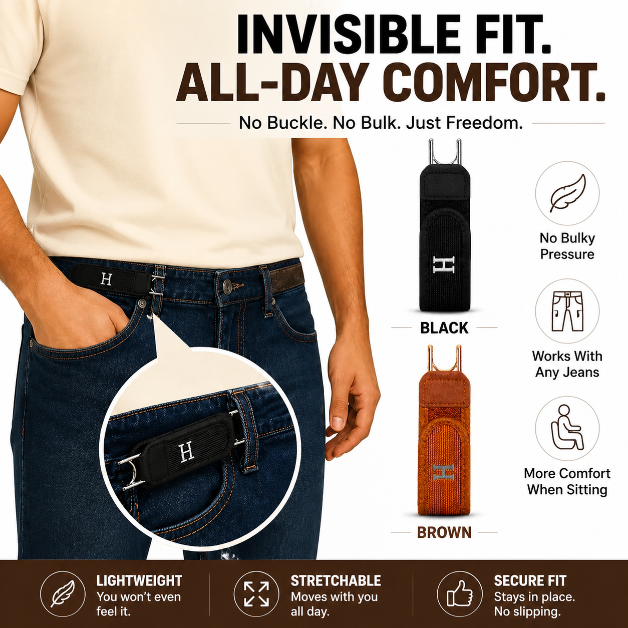 No Buckle Stretch Belt for Jeans – Comfortable Elastic Hook Belt for Everyday Wear