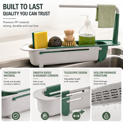 ✨ Adjustable Telescopic Sink Organizer – Drain, Dry & Declutter Any Sink Size