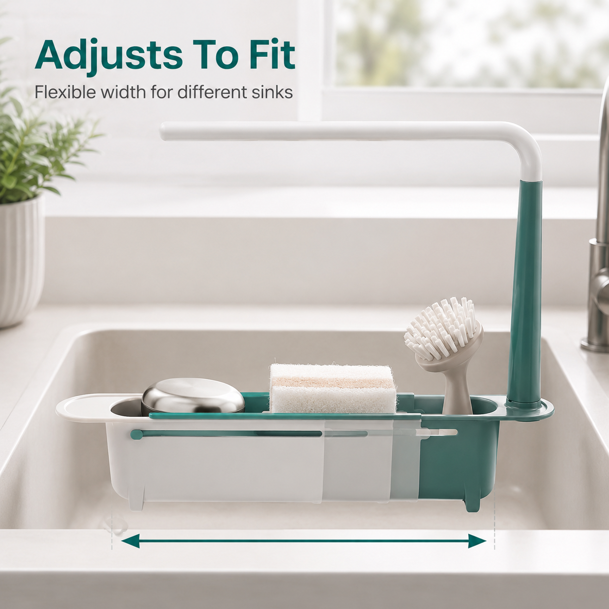 ✨ Adjustable Telescopic Sink Organizer – Drain, Dry & Declutter Any Sink Size