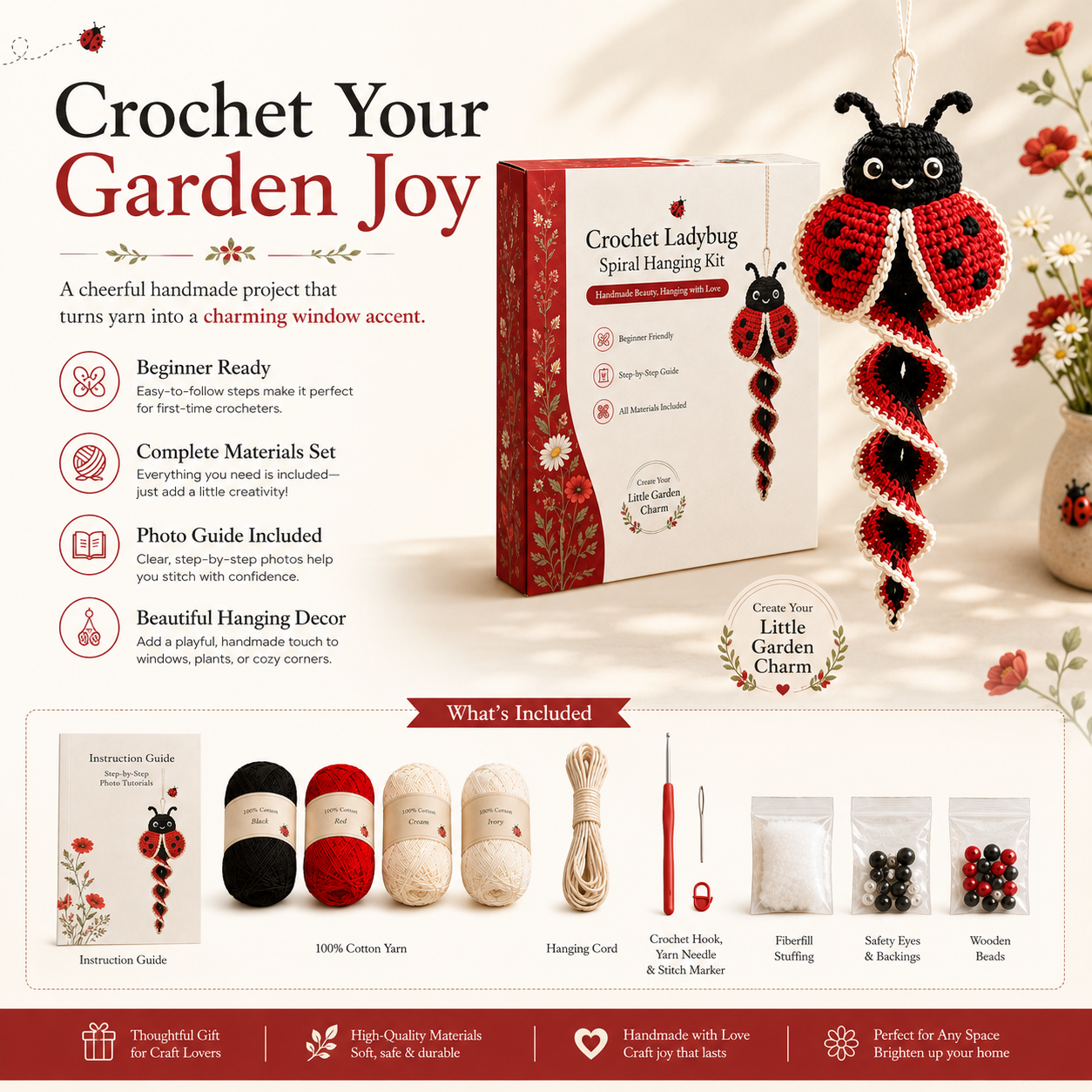 🧶Crochet Spiral Hanging Kit – Beginner-Friendly DIY Garden Animal Decor🌿