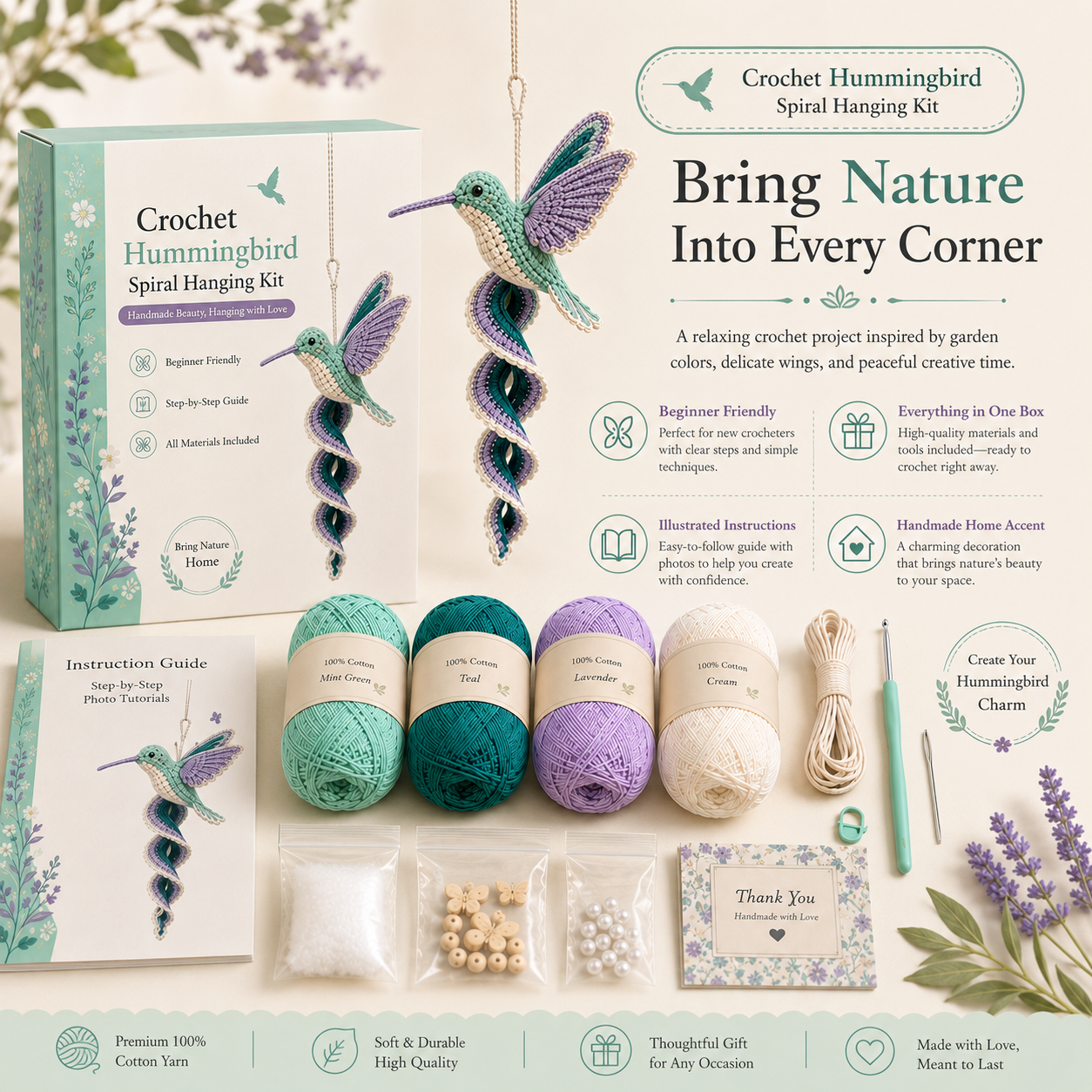 🧶Crochet Spiral Hanging Kit – Beginner-Friendly DIY Garden Animal Decor🌿