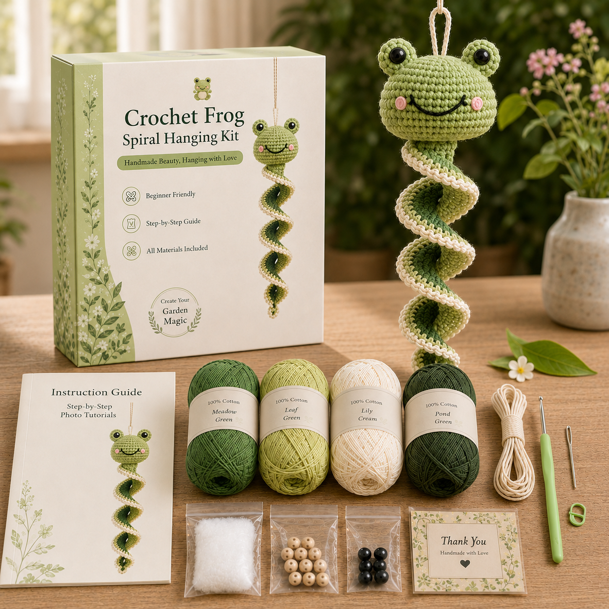 🧶Crochet Spiral Hanging Kit – Beginner-Friendly DIY Garden Animal Decor🌿
