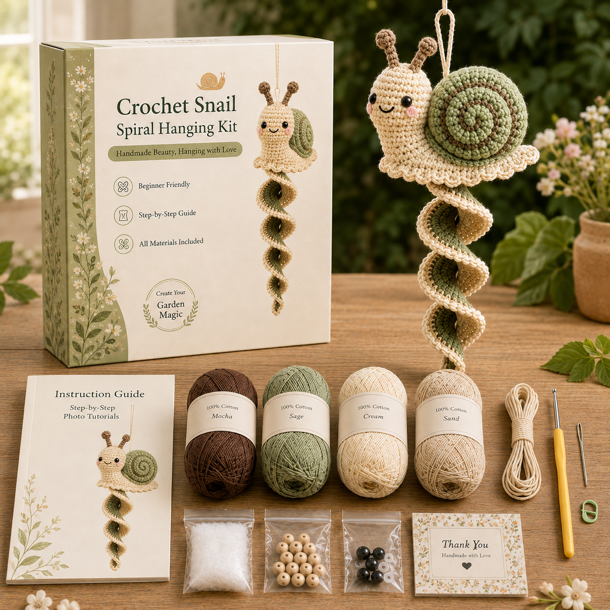 🧶Crochet Spiral Hanging Kit – Beginner-Friendly DIY Garden Animal Decor🌿