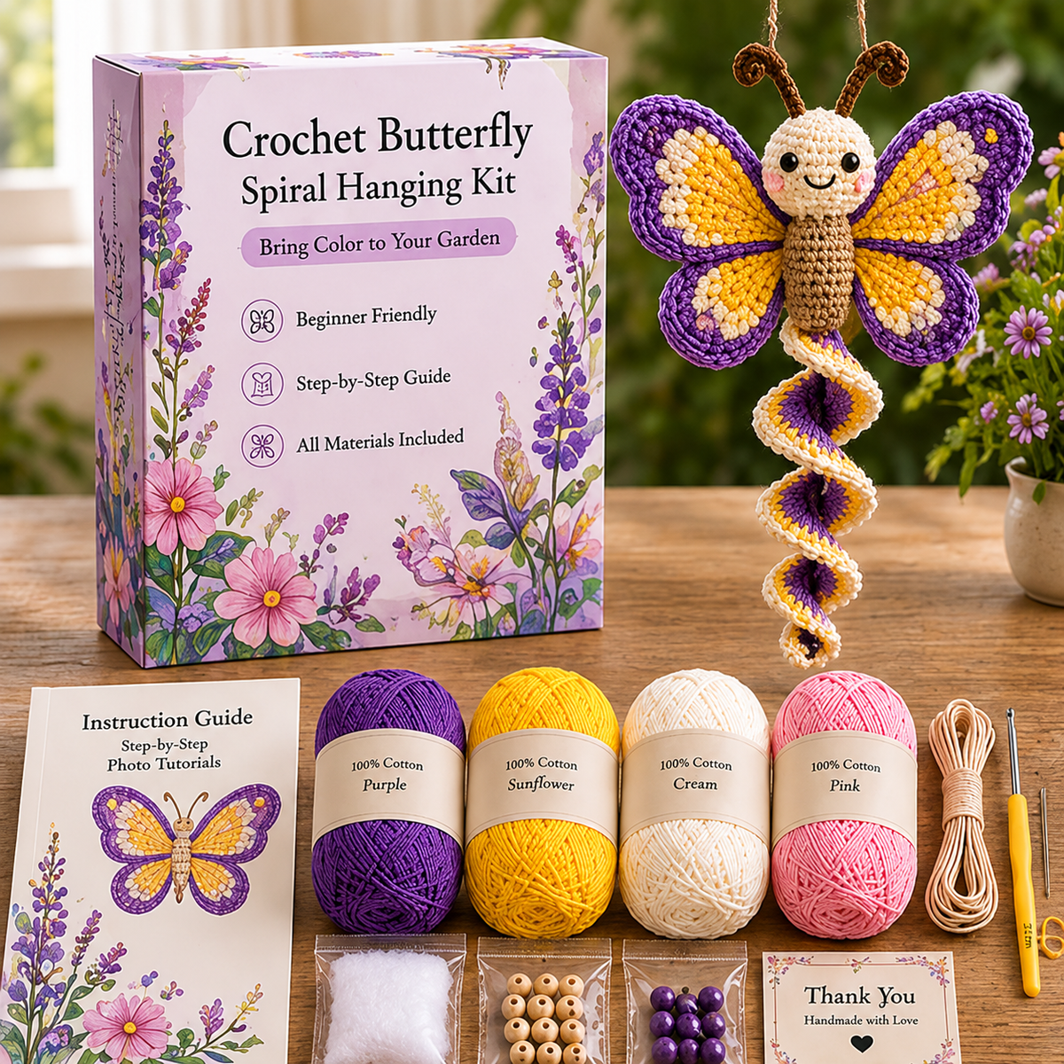 🧶Crochet Spiral Hanging Kit – Beginner-Friendly DIY Garden Animal Decor🌿