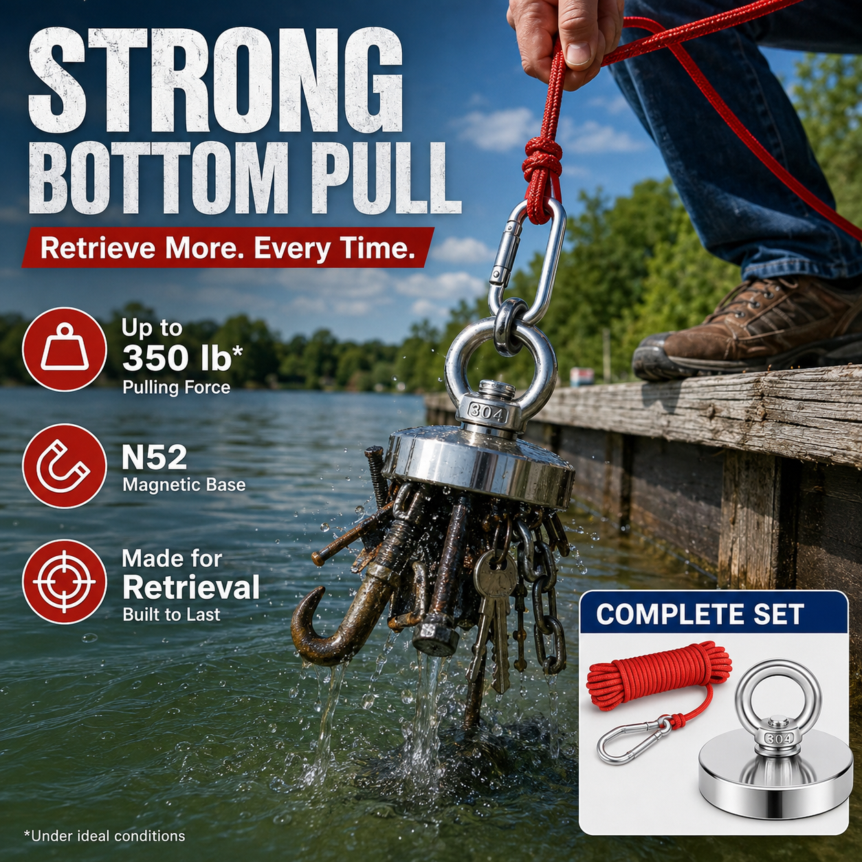 🧲 Heavy Duty Fishing Magnet – Strong Retrieval Magnet with Countersunk Eyebolt