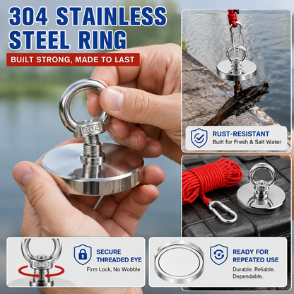 🧲 Heavy Duty Fishing Magnet – Strong Retrieval Magnet with Countersunk Eyebolt