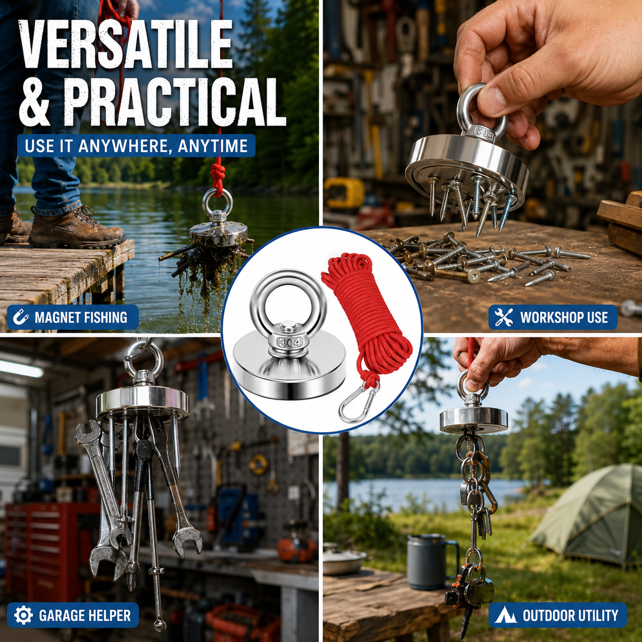 🧲 Heavy Duty Fishing Magnet – Strong Retrieval Magnet with Countersunk Eyebolt