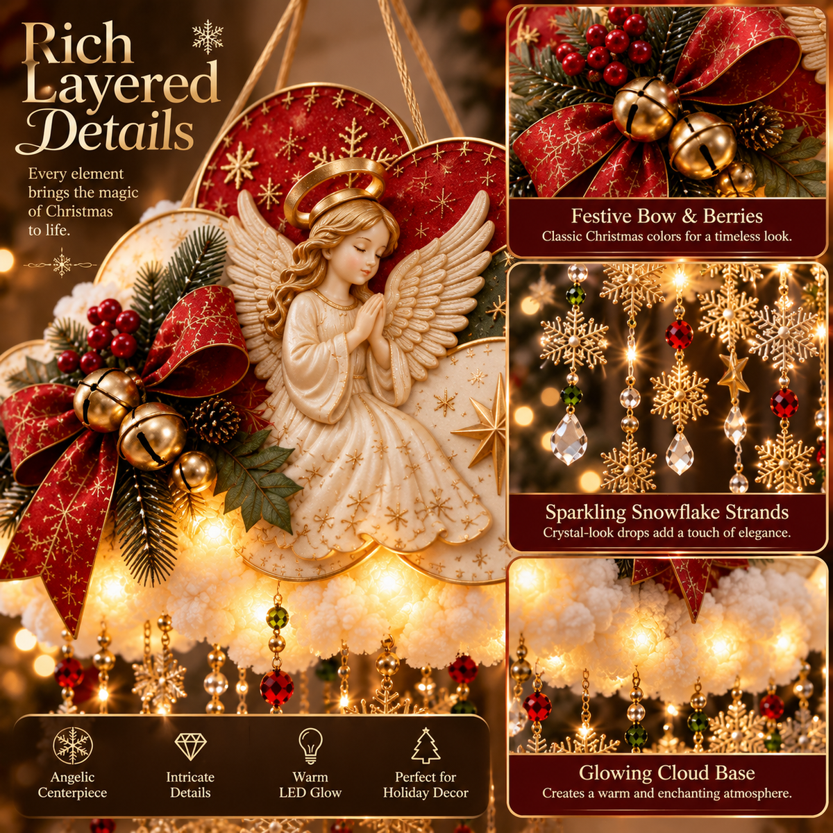 🪽☁️ Angel Christmas Snowfall Cloud Lighted Hanging Decor