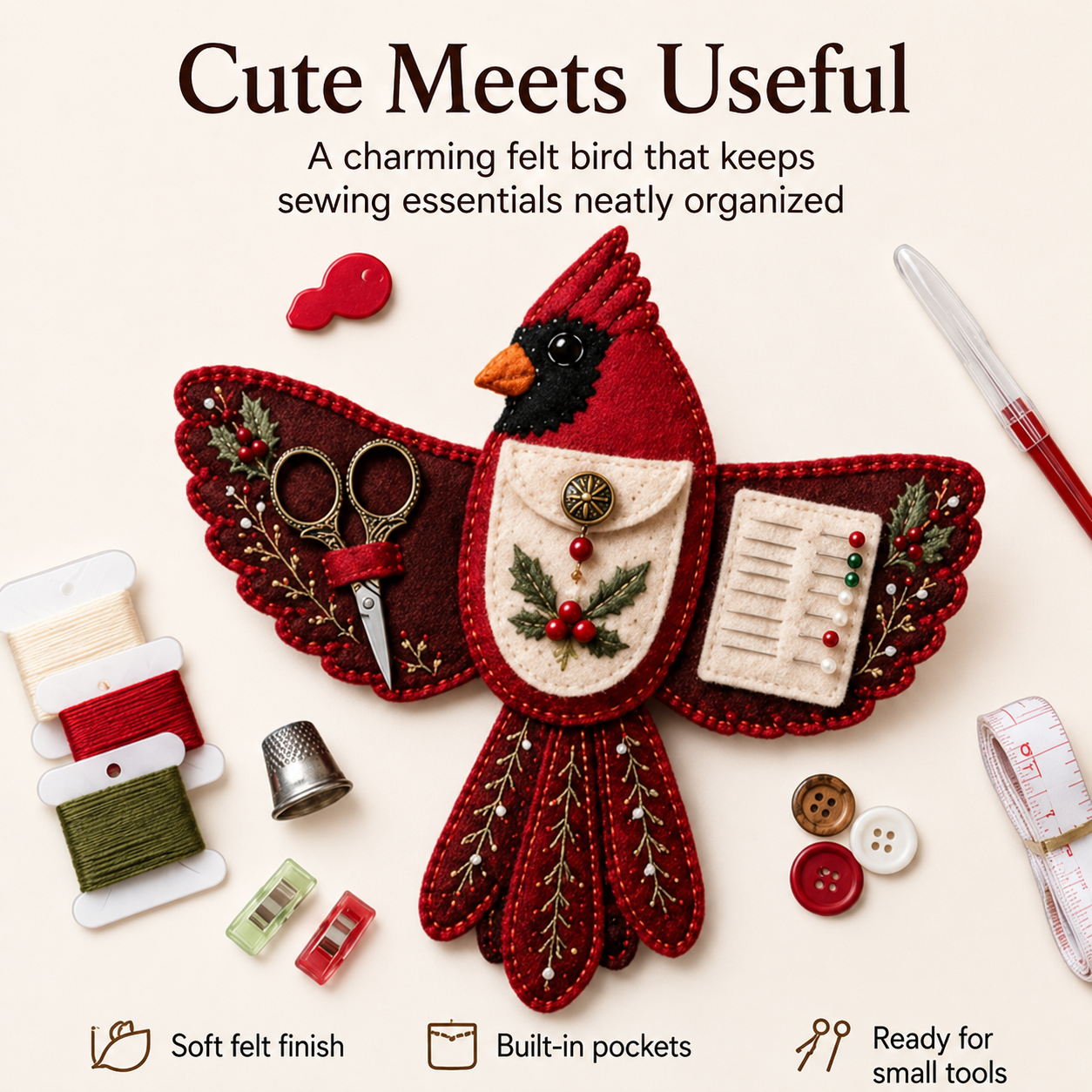 🐦🎁Bird-Shaped Felt Sewing Organizer DIY Kit✂️ – 🪡More Than Storage, A Handmade Work of Art