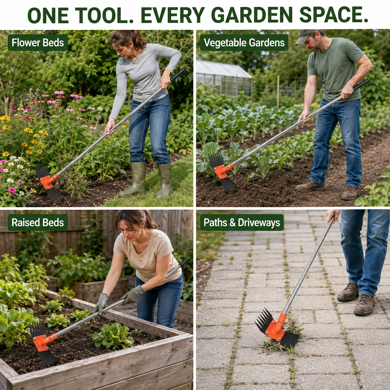 🌱2‑in‑1 Garden Hoe & Weed Puller Rake | 60" Adjustable Long‑Handle Weeding Tool