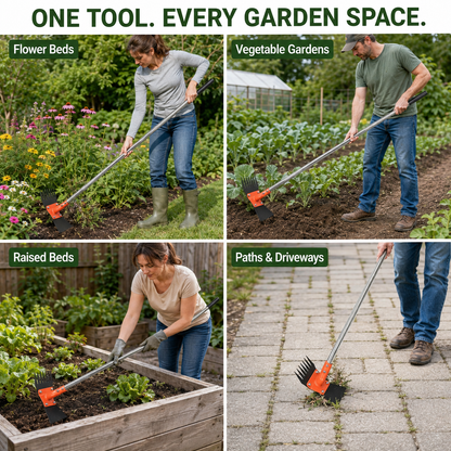 🌱2‑in‑1 Garden Hoe & Weed Puller Rake | 60" Adjustable Long‑Handle Weeding Tool