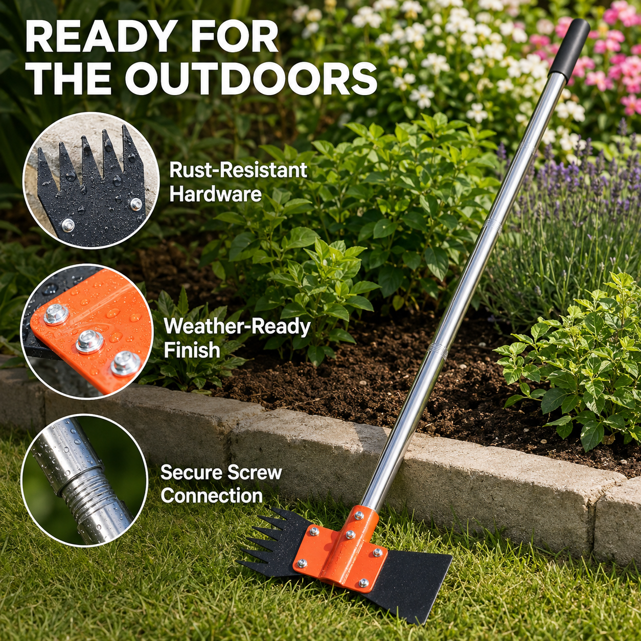 🌱2‑in‑1 Garden Hoe & Weed Puller Rake | 60" Adjustable Long‑Handle Weeding Tool