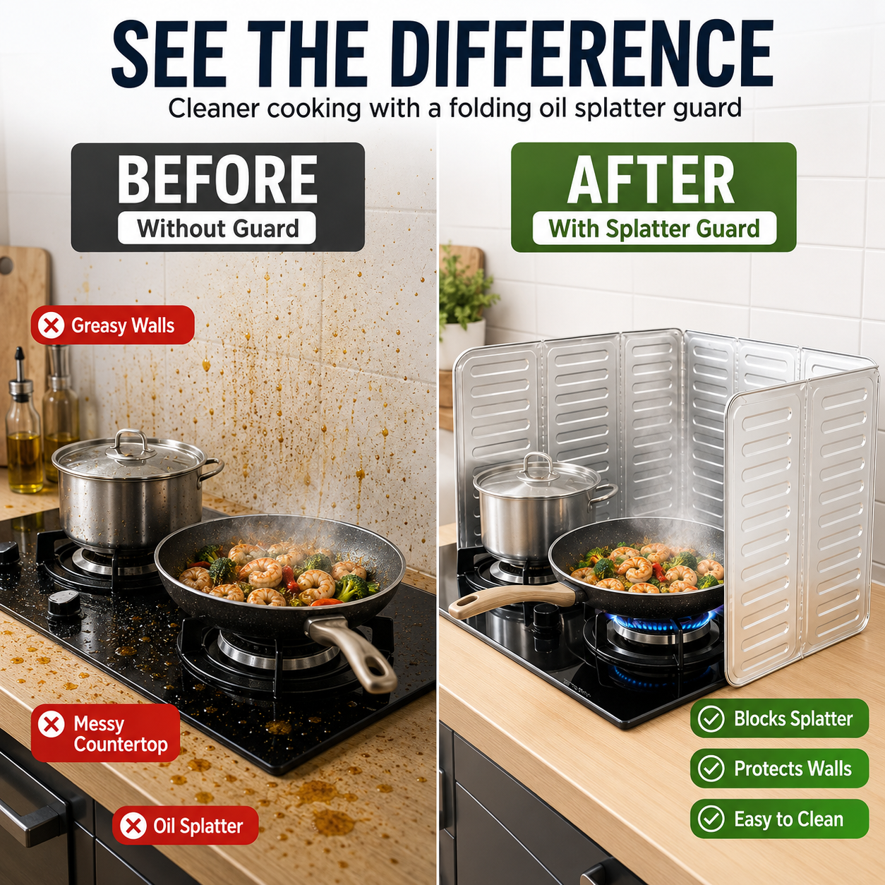 🔥🍳Foldable aluminum foil splatter shield✨ - 👩‍🍳add a protective barrier to your cooking area!🛡️