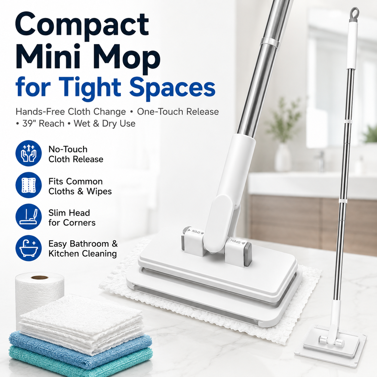 ✨  🧹 Multi-Purpose Mini Dust Mop🧼 – Lightweight Bathroom & Tight-Space Cleaner