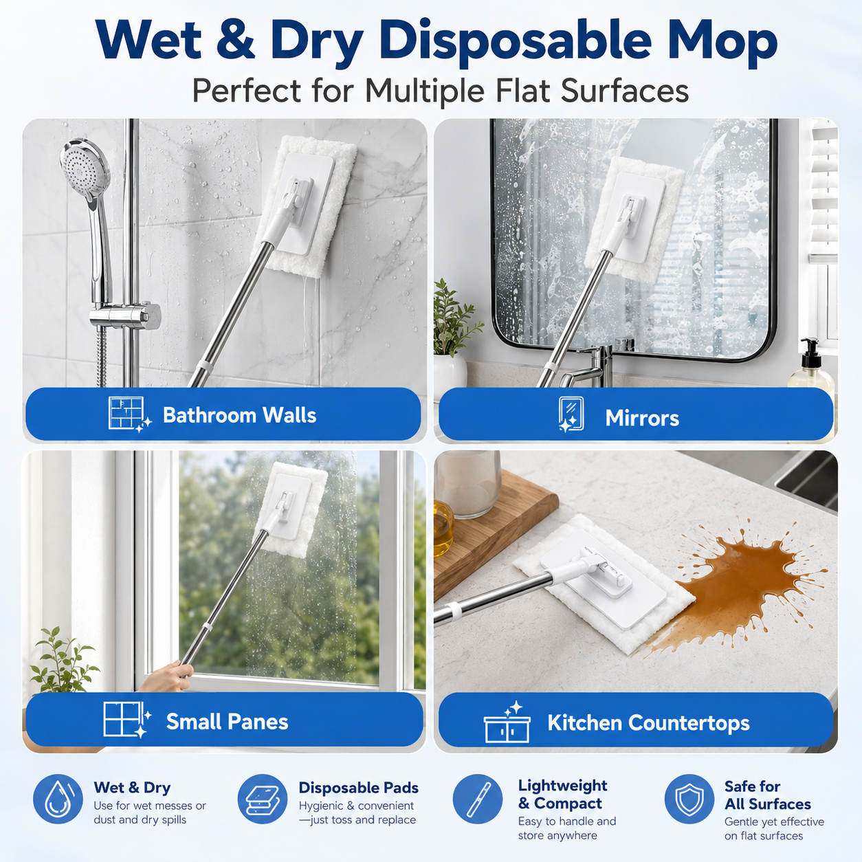 ✨  🧹 Multi-Purpose Mini Dust Mop🧼 – Lightweight Bathroom & Tight-Space Cleaner