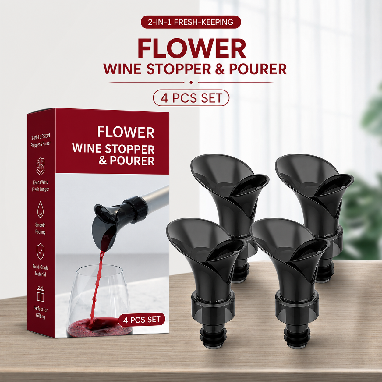 🍷2-in-1 Wine Pourer & Stopper – No-Drip Pour & Easy Seal