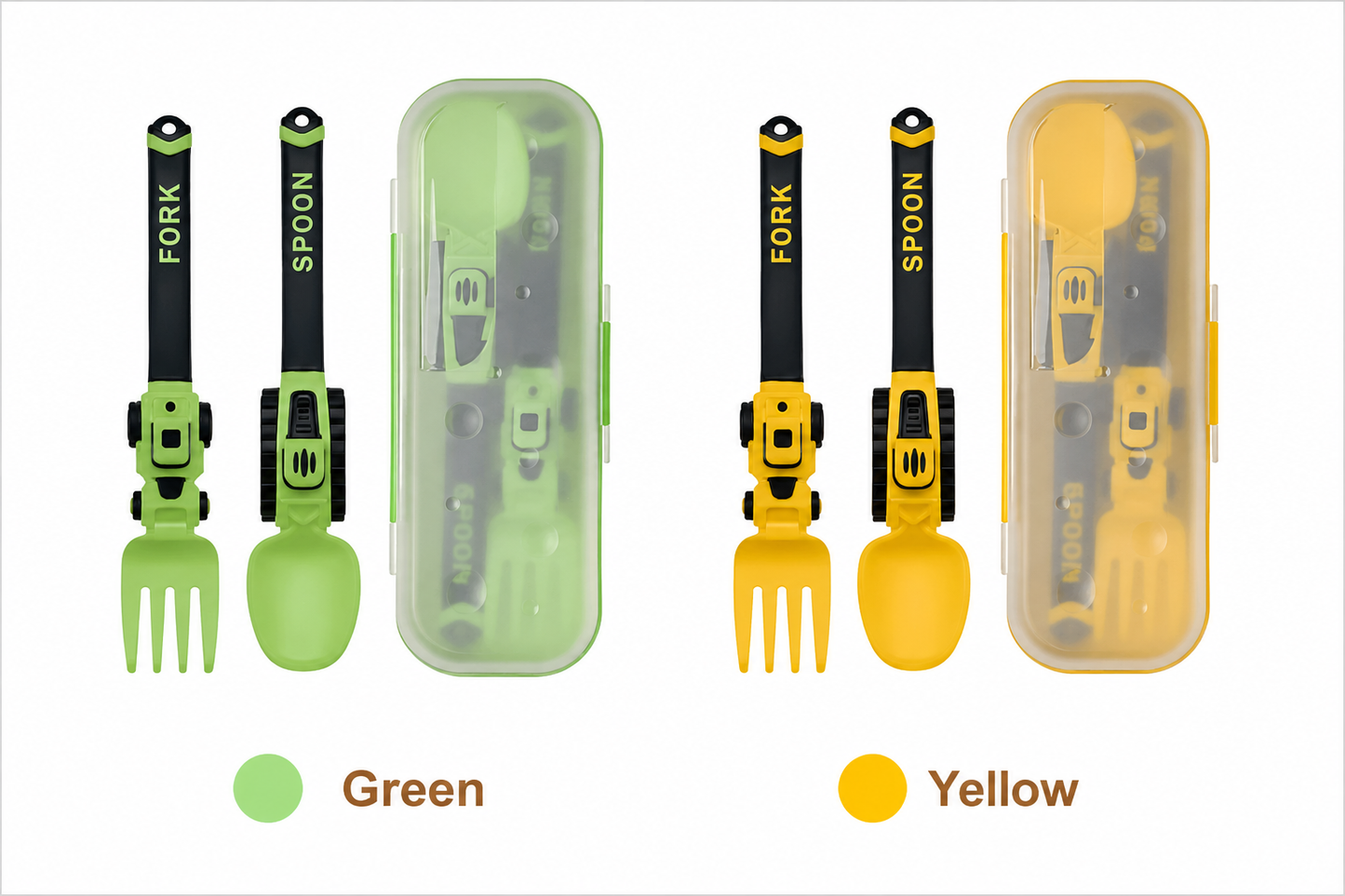Construction Vehicle Kids Utensil Set 🚜 | 3-Piece Feeding Set with Spoon, Fork & Storage Case | Soft Grip | Dishwasher Safe | Perfect for Travel & Home | Gift Set Utensils