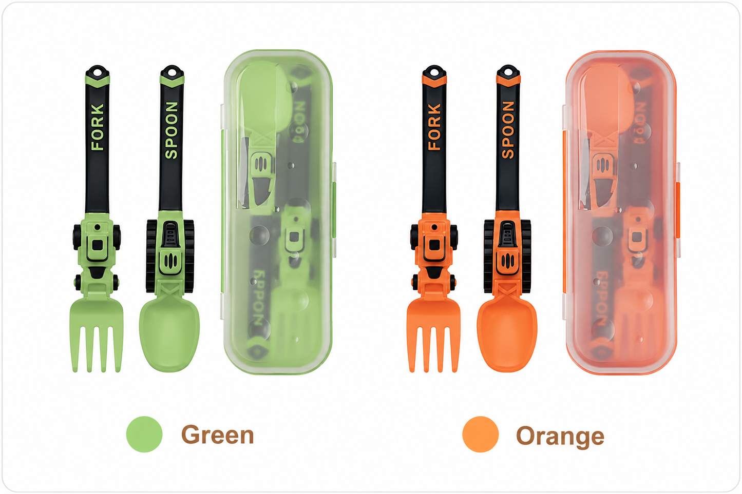 Construction Vehicle Kids Utensil Set 🚜 | 3-Piece Feeding Set with Spoon, Fork & Storage Case | Soft Grip | Dishwasher Safe | Perfect for Travel & Home | Gift Set Utensils