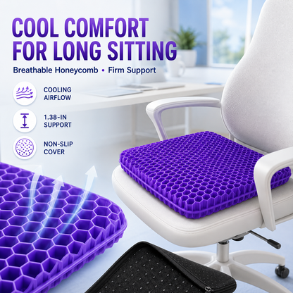 💜💺 Cooling Honeycomb Gel Seat Cushion✨ — Relieve Pressure, Stay Cool & Enjoy All-Day Comfort! ❄️