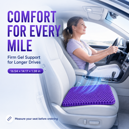 💜💺 Cooling Honeycomb Gel Seat Cushion✨ — Relieve Pressure, Stay Cool & Enjoy All-Day Comfort! ❄️
