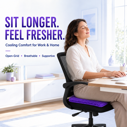 💜💺 Cooling Honeycomb Gel Seat Cushion✨ — Relieve Pressure, Stay Cool & Enjoy All-Day Comfort! ❄️
