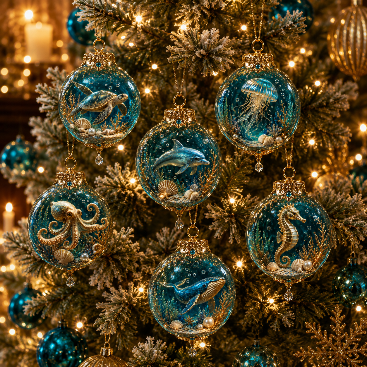 ✨🎄 50% OFF Ocean Wonders Christmas Ornament Collection🌊 – 🎁6-Piece Marine Life Keepsake Set