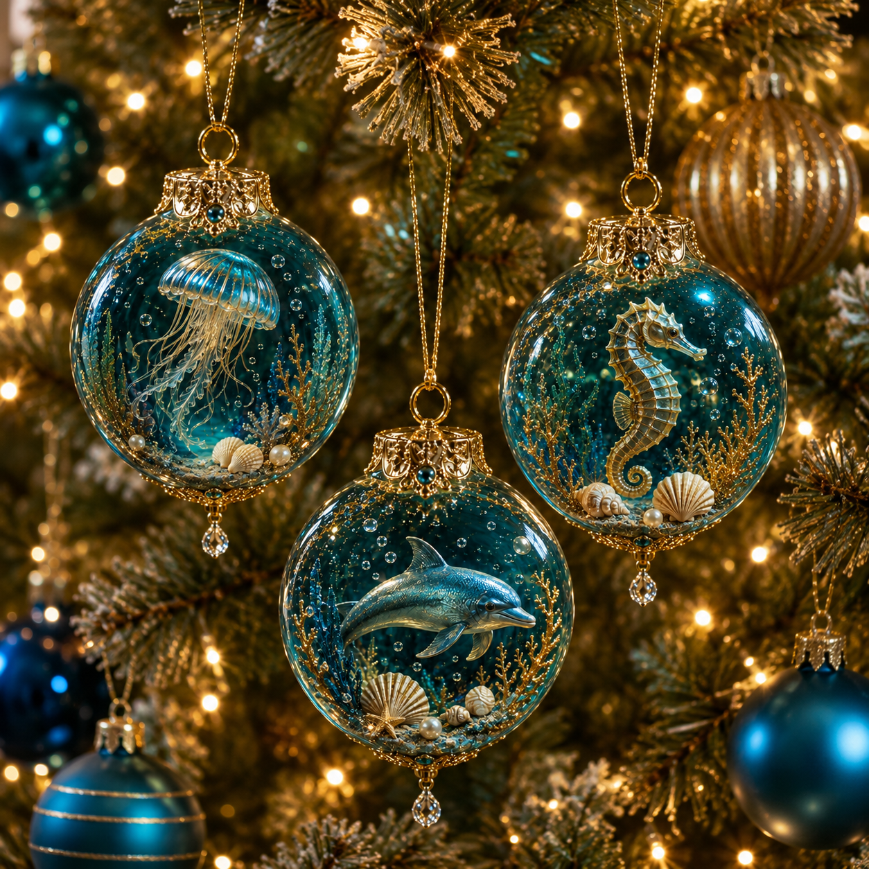 ✨🎄 50% OFF Ocean Wonders Christmas Ornament Collection🌊 – 🎁6-Piece Marine Life Keepsake Set