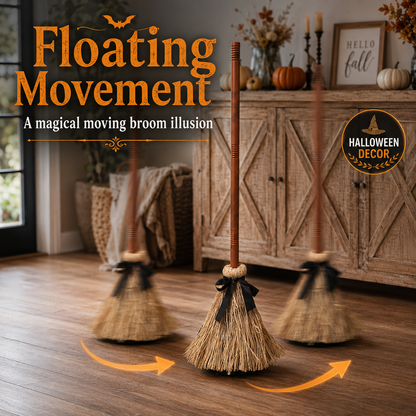 🧙‍♀️🪄 Animated Floating Witch Broom Halloween Decor | Sound & Touch Activated🧹