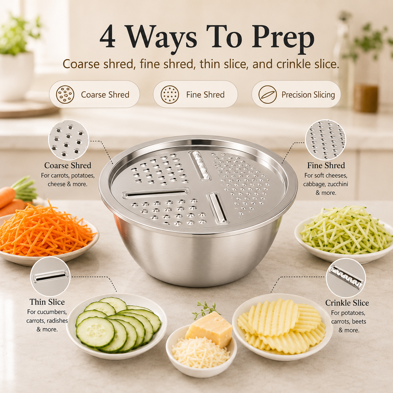🔥Limited Time-49% OFF🔥3-in-1 Multifunction Kitchen Strainer Set 🥕🥦– Stainless Steel Wash, Drain & Slice Bowl