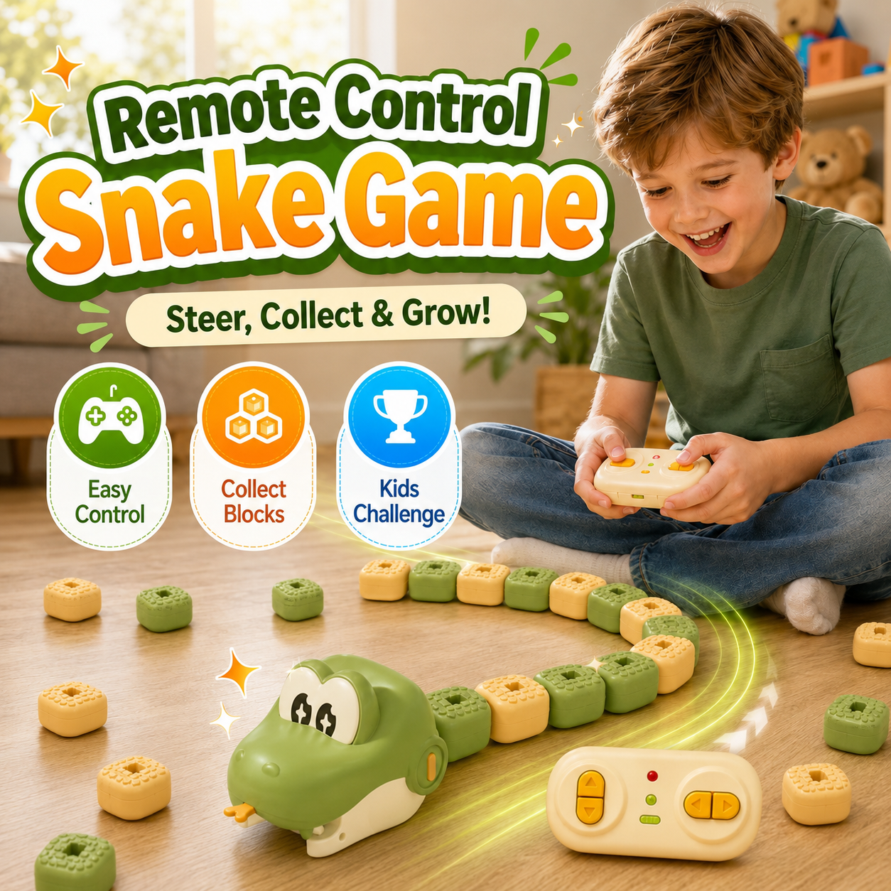 Remote Control Snake Block-Collecting Game