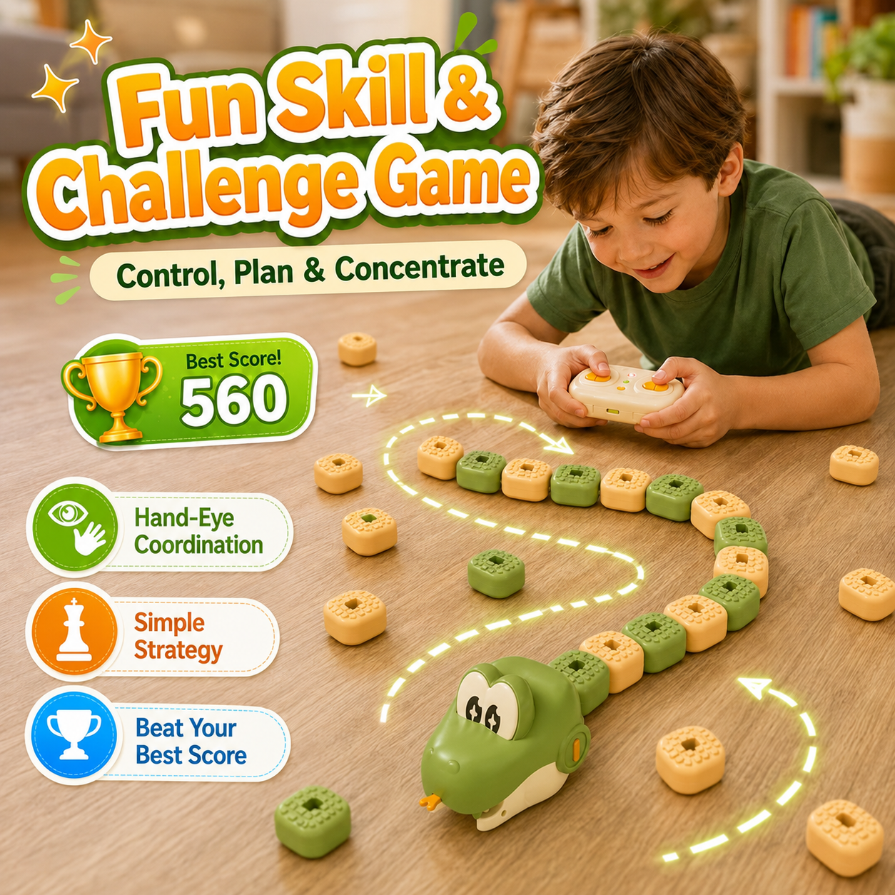 Remote Control Snake Block-Collecting Game