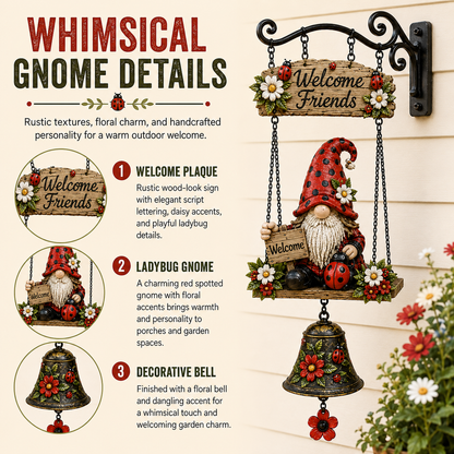 🔥Limited time 50% OFF – Rustic Garden Gnome Bell Outdoor Decor 🐞🌼