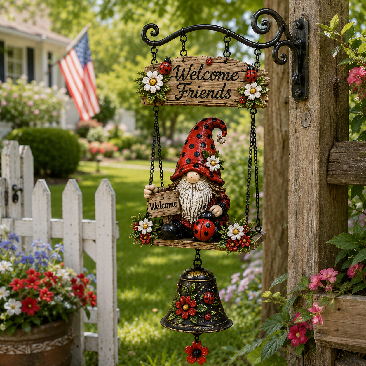🔥Limited time 50% OFF – Rustic Garden Gnome Bell Outdoor Decor 🐞🌼