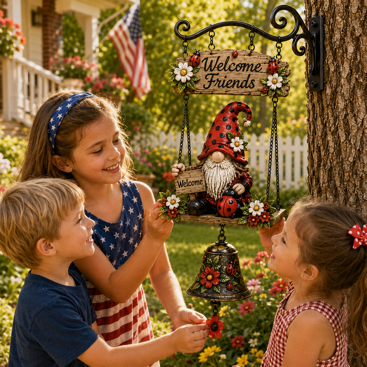 🔥Limited time 50% OFF – Rustic Garden Gnome Bell Outdoor Decor 🐞🌼