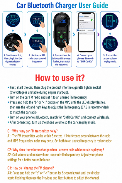 PD 30W Type-C Car Charger & Bluetooth 5.3 FM Transmitter, Wireless MP3 Player with Dual USB Ports, Bass Sound Enhancer, RGB Glowing Radio Adapter, Hands-Free Calls, Car Accessories & Road Trip Essentials, Compatible with 12V-24V