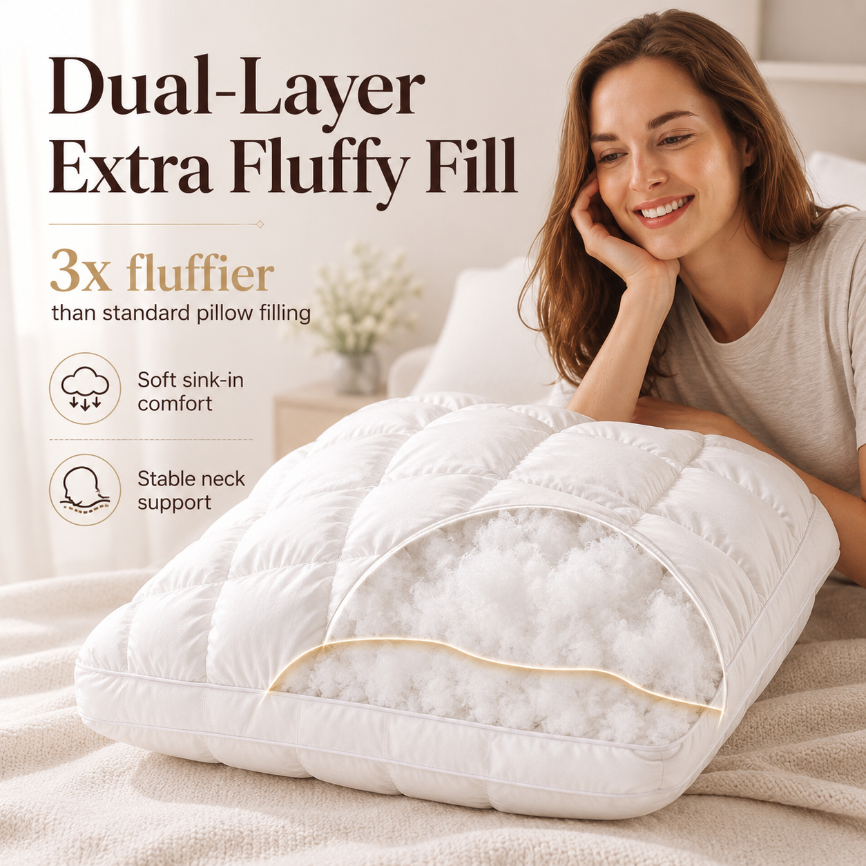 Pineapple Bread Grid Pillow | Dual Layer Fluffy Cooling Bed Pillow, Machine Washable Support Pillow for Side & Back Sleepers