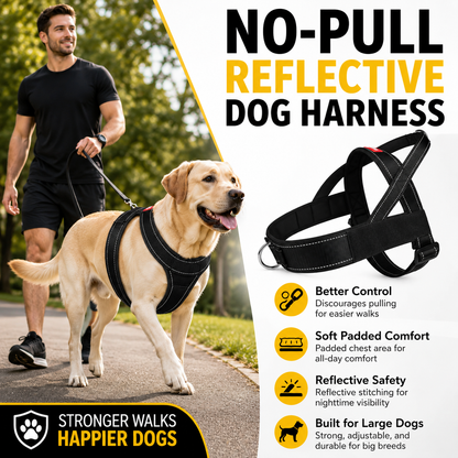 🐾No-Pull Reflective Dog Harness for Medium & Large Dogs, Comfortable Padded Vest with Dual D-Rings, Adjustable Anti-Pull Chest Harness for Walking & Training