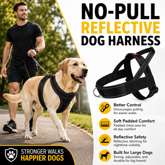 🐾No-Pull Reflective Dog Harness for Medium & Large Dogs, Comfortable Padded Vest with Dual D-Rings, Adjustable Anti-Pull Chest Harness for Walking & Training
