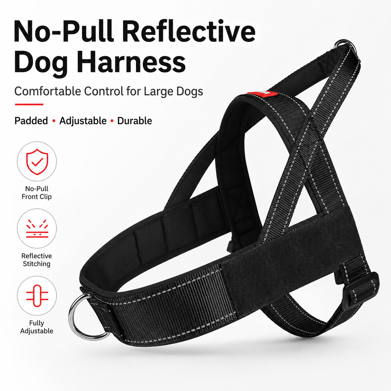 🐾No-Pull Reflective Dog Harness for Medium & Large Dogs, Comfortable Padded Vest with Dual D-Rings, Adjustable Anti-Pull Chest Harness for Walking & Training